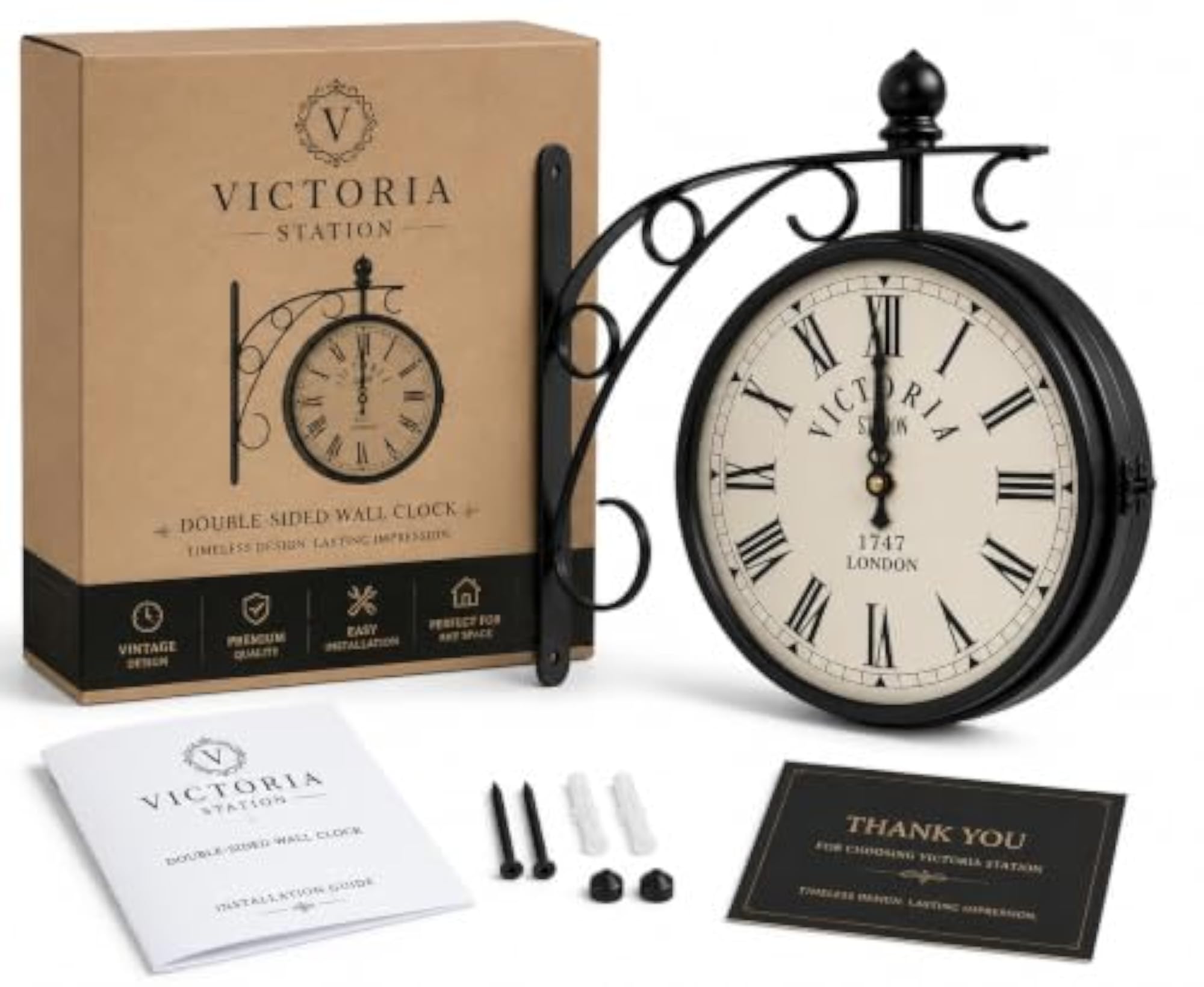 Double Sided Station Wall Clock, 10 Inch Metal Design