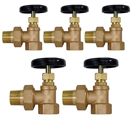 Image of Midline Valve IXW-U001-5 Heavy Duty Hot Water Steam Radiator Valve; Air Vent Temperature Control; 1 in. FIP x Male Union; Brass (5 Pack)