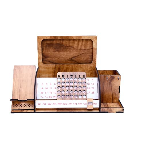 EVERMALL Wooden Calendar For Desk, Perpetual Calendar Wooden Organizer ...