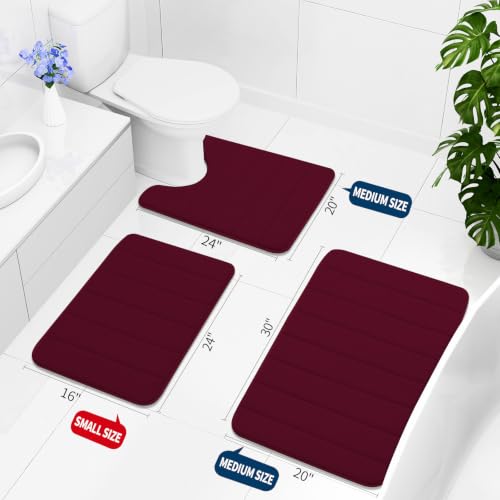 Image of Buganda Memory Foam Soft Bath Mats - Non Slip Absorbent Bathroom Rugs Rubber Back Runner Mat for Kitchen Bathroom Floors 16 inchx47 inch, Wine Red
