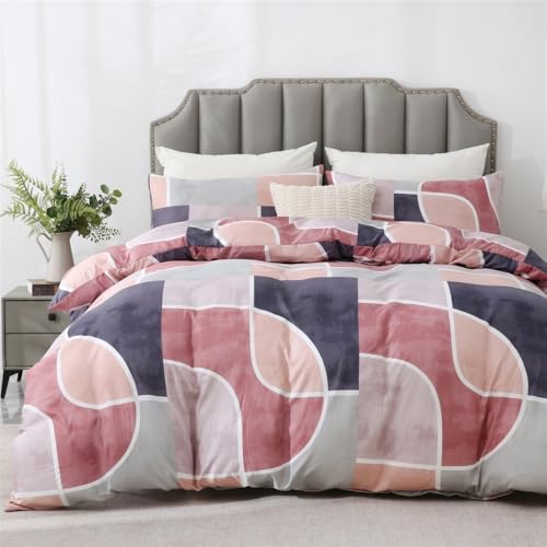 Parure de lit géométrique en microfibre rose supérieure avec finitions zip - 7