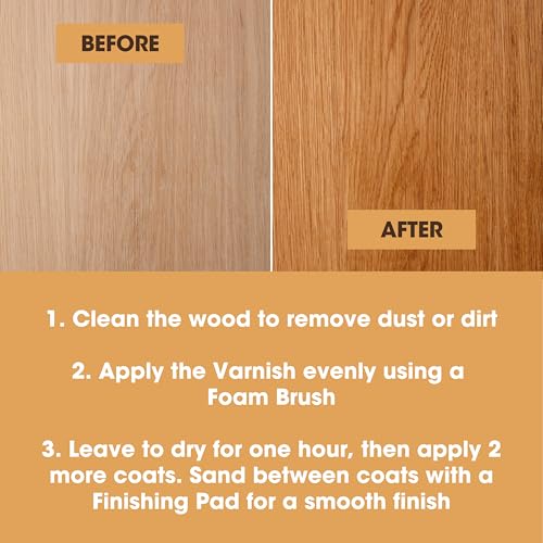 Image of Furniture Clinic Extra Tough Wood Varnish - 250ml - Fast Drying, Clear Varnish - Low Odour, Water-Based - Protects Interior Wood from Scratches and Stains - Gloss