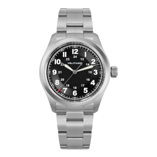 Image of TACTICAL FROG Militado ML08 Field Watch Japanese Sweep VH31 / 515 Movt with Calendar, Men's Military Watch Sapphire Crystal 10 ATM Waterproof Analog Watches for Men | Double-domed sapphire with AR coating, 316L steel, 100m water resistance, C3 lume and screw-down crown