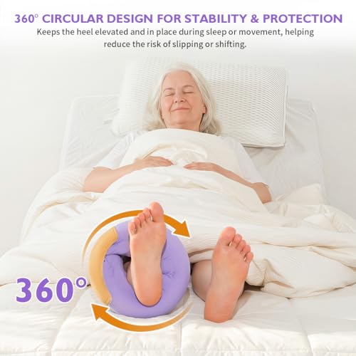 Image of Heel Protector for Pressure Sores, Ankle Elevation Pillow for Heel Pain Relieve & Foot Support,Egg Crate Foam Heel Cushion Pillow for Elderly,Bedridden Patients-1PC (Purple)