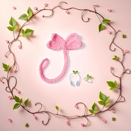 Jizlan Pink Crochet Leaf Sprout, Lucky Handmade Knitted Sprout Headphone Accessories, Leaf Headset Attachment, Multi-Functional Cute Cable Tie Crocheted Knitting Plant Bookmark Gift for Book Lovers - Thumbnail 2