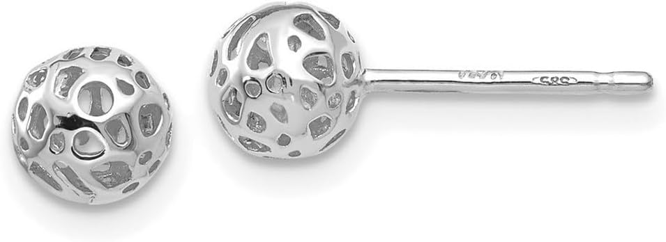 14k White Gold Polished Small Fancy Ball Post Earrings 5.5x5.5mm Wide Ball Earring for Women