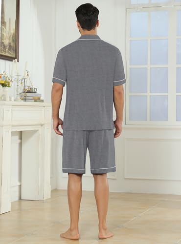 Image of Veseacky Men's Button Down Pajama Set Short Sleeve Shorts Modal Soft Sleepwear Loungewear Pjs with Pockets S-XXL