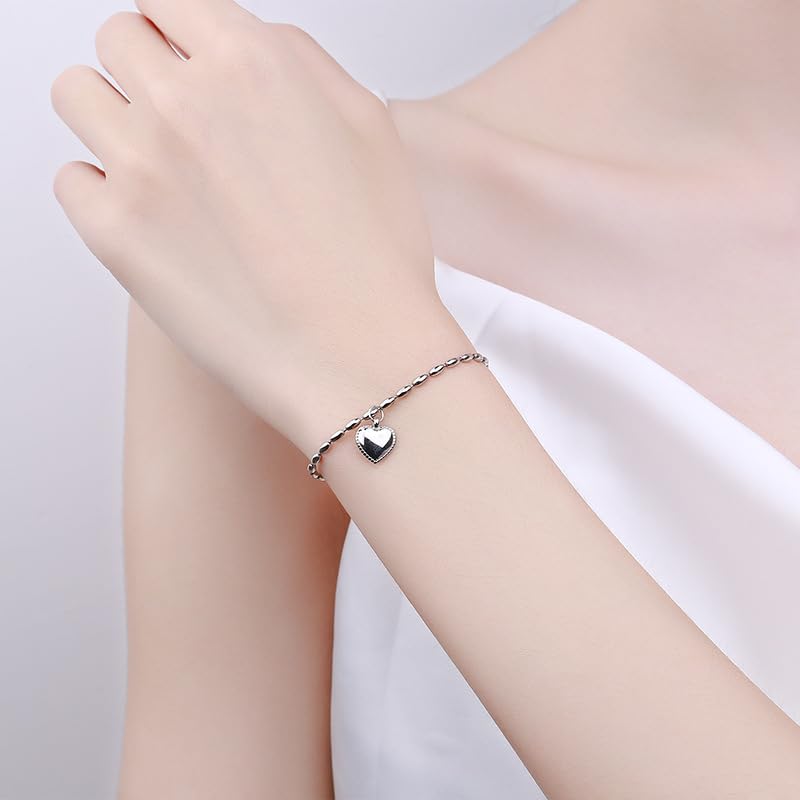 LYGXWJFC 925-Silber-Armband, Verstellbarer Federverschluss, modisches High-End-Armband aus 925-Sterlingsilber mit Reiskorn-Anhänger in Herzform, Energieschmuck für Frauen