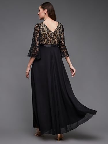 Image of Miss Chase Women's Round Neck Cap Sleeves Lace Knee -Long Skater Dress