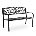 Outvita Outdoor Bench, 50" Metal Frame Garden Bench Patio Porch Furniture with Plastic Floral Design Backrest Powder-Coated Chair Yard Entryway Deck Furniture