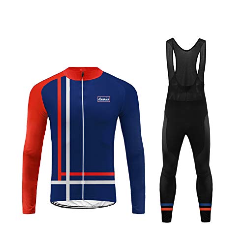 UGLY FROG Men Thermal Fleece Cycling Jersey Suits Winter Long Road Bike MTB Set Outdoor Sports Bicycle Clothing 3D Gel Padded Pants Trousers Breath Warm Windproof American National Team