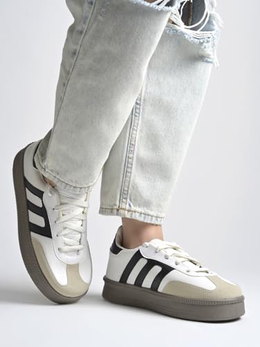 Image of Shoetopia Women's Casual Sneakers || Lace-Up Low-Top Shoes with Cushioned Sole || Trendy Daily Footwear Walking Shoes