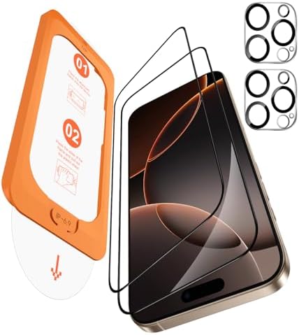 OMOTON für iPhone 16 Pro Max für Panzerglas, Auto-Installation, kompatibel mit iPhone 16 Pro Max Kameraschutz, 2+2 Stück, Bläschenfrei, 9H Härte Folie, 6,9 Zoll