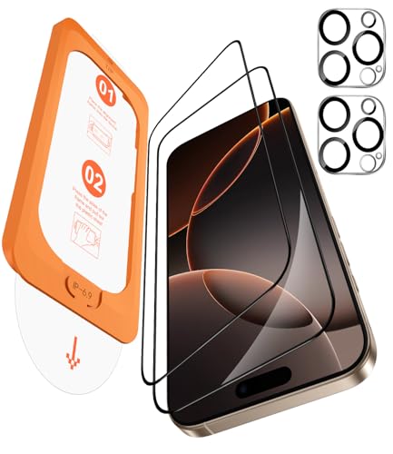 OMOTON für iPhone 16 Pro Max für Panzerglas, Auto-Installation, kompatibel mit iPhone 16 Pro Max Kameraschutz, 2+2 Stück...