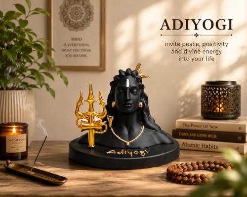 Image of Adiyogi Shiva Statue for Car Dashboard & Home Decor | Lord Shiva Idol with Trishul & Damru | Matte Finish Resin Showpiece for Office Desk, Pooja Room & Spiritual Gift