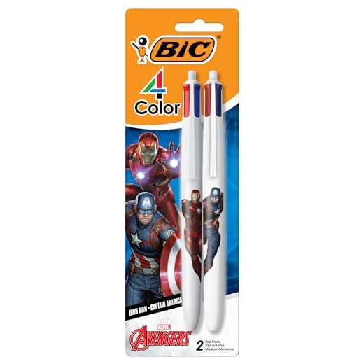 BIC Bolígrafo retráctil de 4 colores con personajes de Los Vengadores de Marvel, barril ancho para mayor comodidad, 2 unidades en tinta surtida