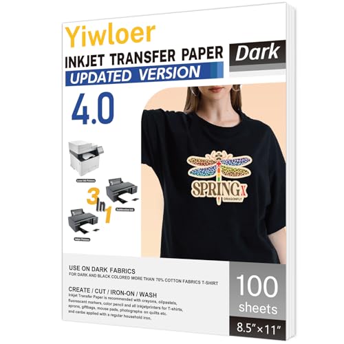 Image of Printable Heat Transfer Paper, 8.5 inchx11 inch 100pcs Iron on Dark Fabric