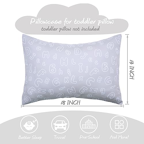 Image of UOMNY Toddler Pillowcase 13 x 18 - Neutral Case for 14 x 19 12x18 Crib Pillows, Soft Travel Cover With Envelope Closure, Letters and Arabic Numerals, Small Baby Pillow Case, Grey White
