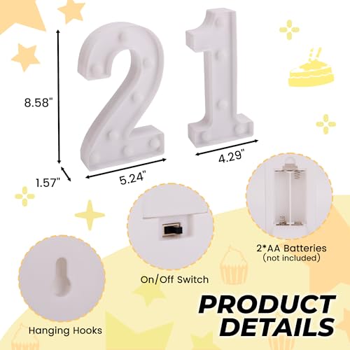 Image of LED Light Up Numbers, Marquee Number Sign for 21st Birthday Decor(21) | Battery Powered LED Lighted Numbers, Marquee Light Up Sign for Birthday Party Centerpieces Home Wall Decor Night Light