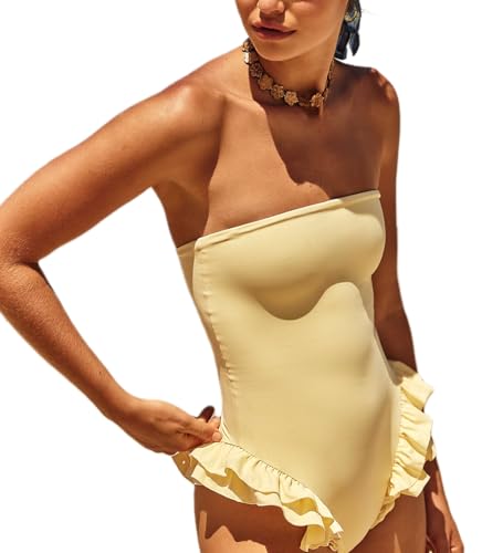 Mxiqqpltky One Piece Womens Swimsuits Y2k Ruffle Bathing Suit Spaghetti Strap Square Neck Tummy Control Slimming Swimwear