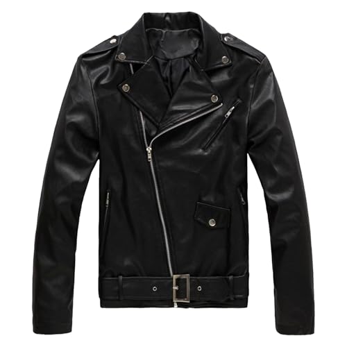 Veste de moto asymétrique en similicuir homme veste coupe-vent zippée confortable
