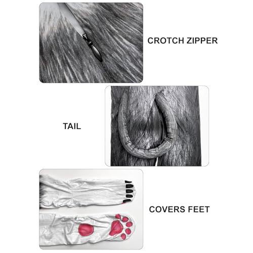 Image of Men's Animal Bodysuit Costume with Big Tail Print Petsuit Spandex Furry Jumpsuit Cosplay Halloween Party