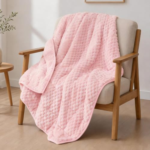Image of Alomidds Fleece Weighted Blanket for Adults 10Lbs, 48 inchx 72 inch,Pink Double Sided Sherpa & Flannel, Fluffy Warm All Season Heavy Blanket Filled with Glass Beads