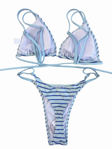 Image of Women's Sexy Thong Bottom Two Piece Bikini Double Shoulder Straps Cute Swimsuit Triangle Bathing Suit