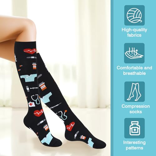YOYOU Compression Socks for Women & Men Fun Knee High Socks Best Support for Nurses Athletic Outdoor Sport Cotton Tube Sock