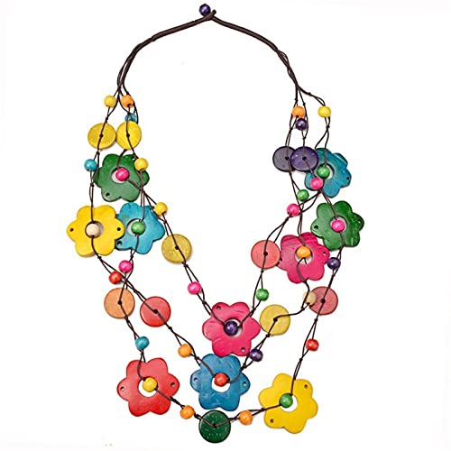 Collier ethnique ras du cou anti-allergie en perles de bois naturelles
