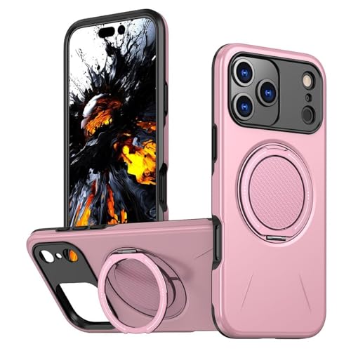 Coque iPhone 17 magnétique antichoc avec béquille et anneau rose