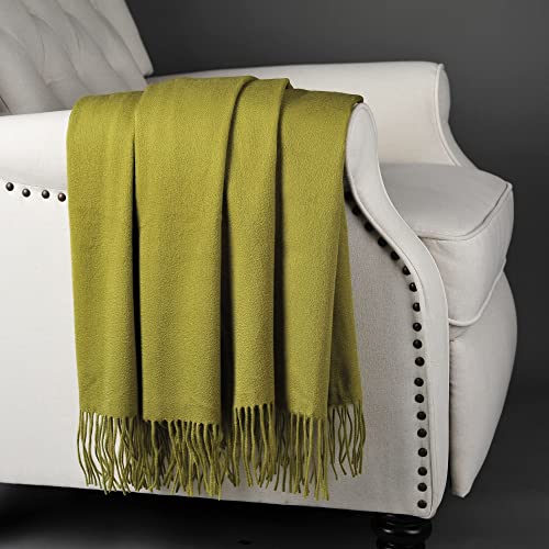 Cuddle Dreams Premium Cashmere Throw Blanket With Fringe, Luxuriously Soft (Bamboo Green) #TOP7