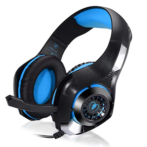 Gaming Headset Professional 3.5mm Bass Over-Ear LED Backlit Headphones with Mic & Volume Control - Blue