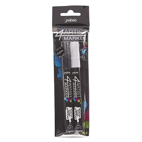 Pebeo 4artist Marker-Set 4 mm, Pintura, Blanco/Negro, 2 unité (Lot de 1), 2