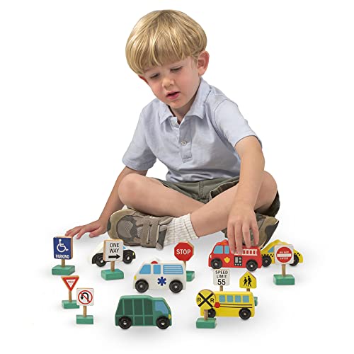 Melissa & Doug Wooden Vehicles And Traffic Signs With 6 Cars And 9 Signs #TOP2