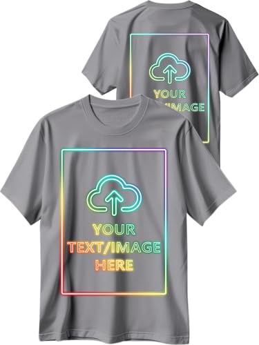 Custom T Shirts with Photo Logo Text Front Back Print Bulk Cotton Tee Grey