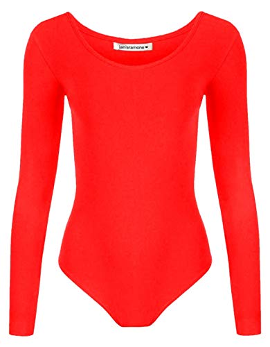 Janisramone Niñas Cabritos Nuevo Llanura Largo Manga Redondo Cuello Microfibra Tramo Danza Gimnasia Leotardo Bodysuit Cima Cover