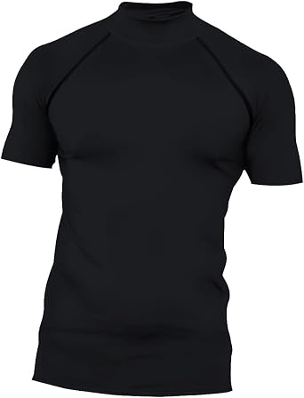 Red Plume Mens Compression Mock Turtleneck Short Sleeve Shirt High Neck Athletic Tops Football Run Pullover Sports Undershirt