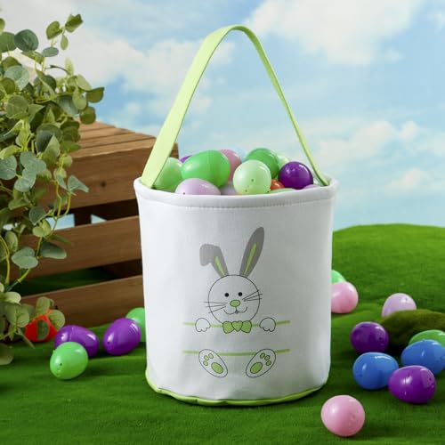 Image of CHOIEO Easter Bucket, Bunny Face Print Basket, Easter Basket with Handle, Blue+Green