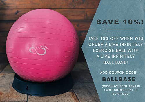 Live Infinitely Exercise Ball (55cm-95cm) Extra Thick Professional Grade Balance & Stability Ball- Anti Burst Tested Supports 2200lbs- Includes Hand Pump & Workout Guide Access (Pink, 65 cm)