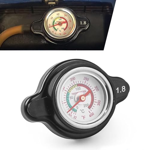 gunroil 1 Pack Car Radiator Cover with Thermometer Wear-resistant Vehicle Fuel Tank Cap Temperature-measurable Design Universal Automotive Water Tank Seal Cover Accessories (Black)