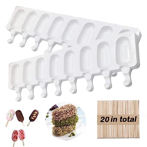 Stampini per gelati,2 Set Stampi per gelati con stecco,stampi gelato silicone,Gelatiere-Perfetto per il cioccolato congelato fai-da-te,bastoncini cake pops,DIY Silicone stampini
