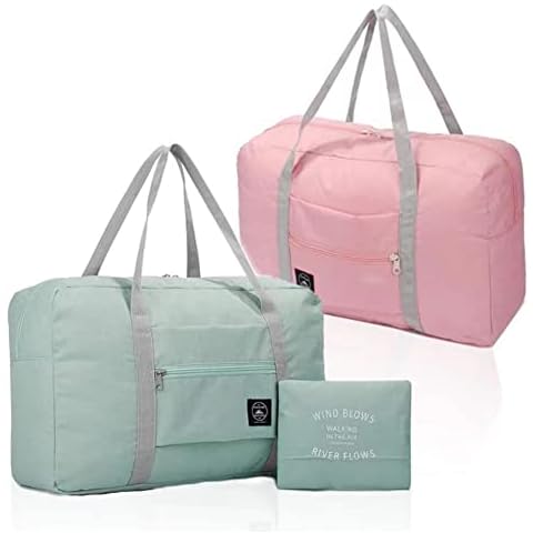 Foldable Travel Duffel Bag (2 Pack), For Spirit Airlines, Weekender Overnight Bag, Tote Carry on Luggage Sport Duffle Weekender Overnight for Women and Girls (Pink Blue) Cover