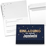 10 Einladungskarten Einladung Klappkarten Jugendweihe mit Umschlag zum selber ausfüllen   Umschläge Modern Blau Konfetti Gold Look
