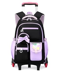 Amythe Schulranzen Mädchen mit Trolley - Schulrucksack mit Rollen für Teenager Mittelschule - 6-Rad Abnehmbar Lässig Großer Schultasche mit Rädern für Mädchen ab 9 Jahre -Lila