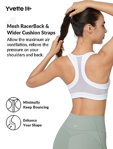 Yvette Zip Front Sports Bra - High Impact Sports Bras For Women Plus Size Workout Fitness Running,White #TOP1