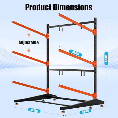 Image of 3-Tier Freestanding Kayak Storage Rack, Heavy Duty Outdoor Canoe Stand for Garage & Dock, 330 lbs Capacity, Rust-Proof 304 Stainless Steel Hardware (Orange)