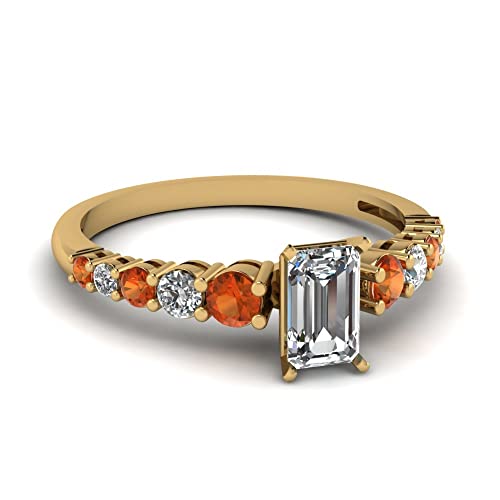 Image of Choose Your Gemstone Graduated Diamond CZ Engagement Ring Yellow Gold Plated Emerald Shape Petite Engagement Rings Lightweight Office Wear Everyday Gift Jewelry US Size 4 to 12