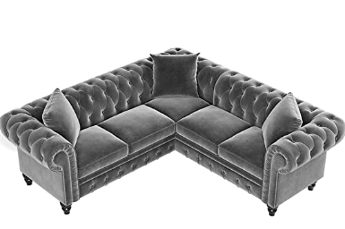 Image of A to Z Furniture Classic Chesterfield Sofa Set Luxury Chesterfield Sofa in for Home Living Room & Office (l Shape Grey)