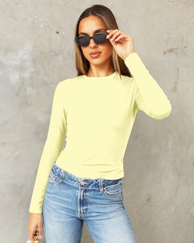 Image of Abardsion Women's Slim Lightweigh Long Sleeve T Shirts | Fall Clothes 2026 Casual Basic Crewneck Going Out Crop Tops Y2K
